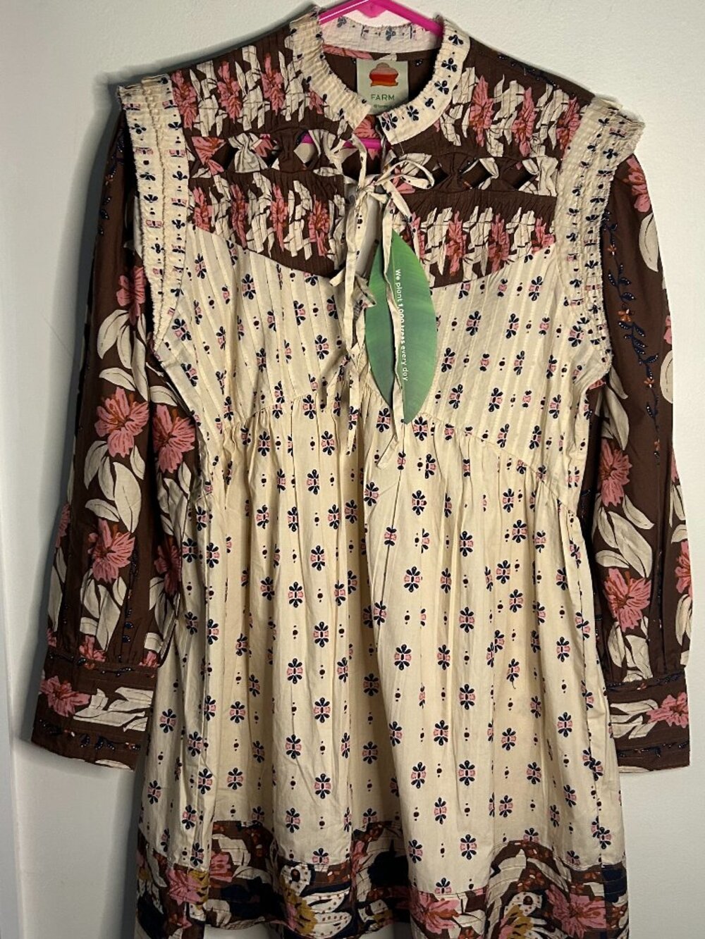 FARM RIO Pintucked printed cotton-voile mini dress Size S - Picture 9 of 9